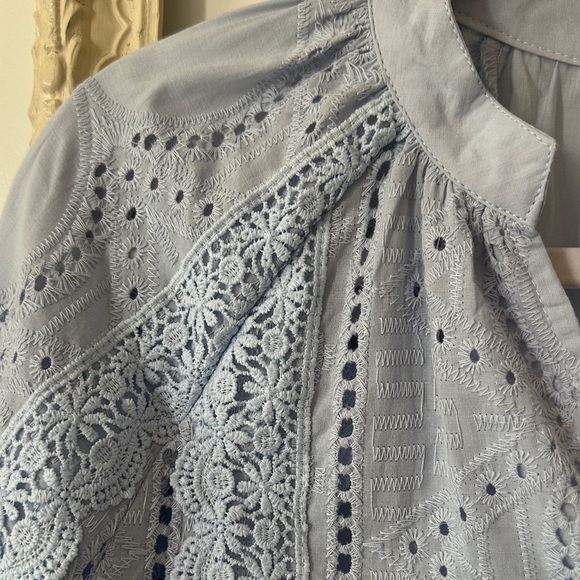 ADIVA | Light Blue Eyelet Cotton Button-Up Blouse - Picture 5 of 16